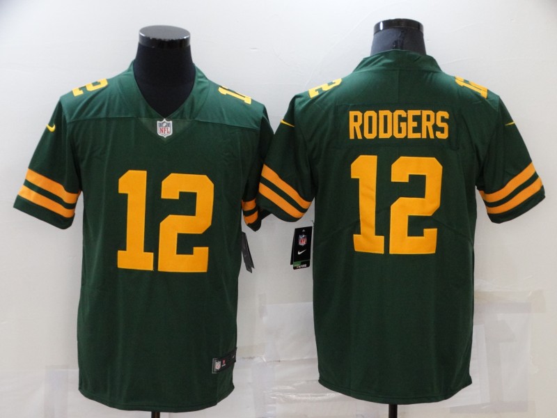 Men's Green Bay Packers #12 Aaron Rodgers Green Yellow 2021 Vapor Untouchable Stitched NFL Nike Limited Jersey