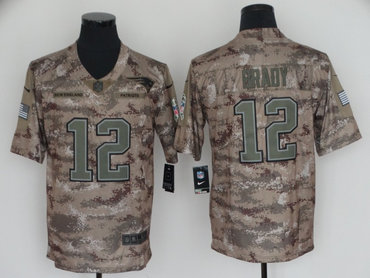 Nike Patriots #12 Tom Brady Camo Men's Stitched NFL Limited 2018 Salute To Service Jersey