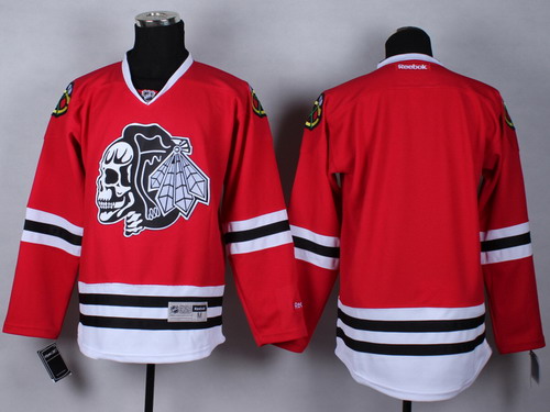 Chicago Blackhawks Blank Red With Black Skulls Jersey