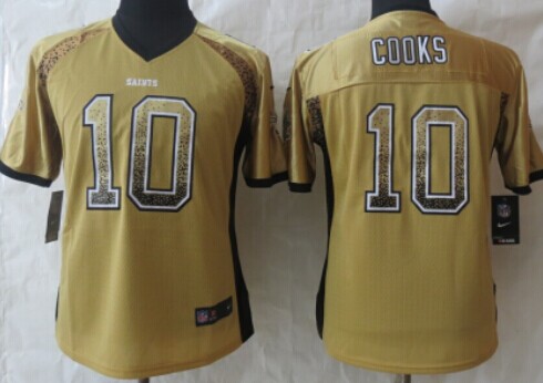 Nike New Orleans Saints #10 Brandin Cooks Drift Fashion Gold Womens Jersey