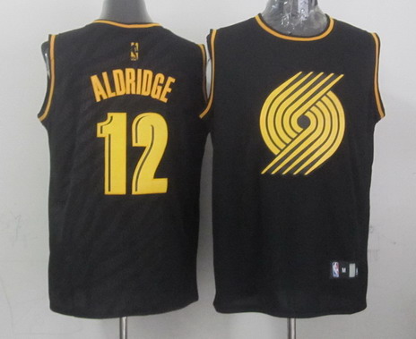 Portland Trail Blazers #12 LaMarcus Aldridge Revolution 30 Swingman 2014 Black With Gold Jersey