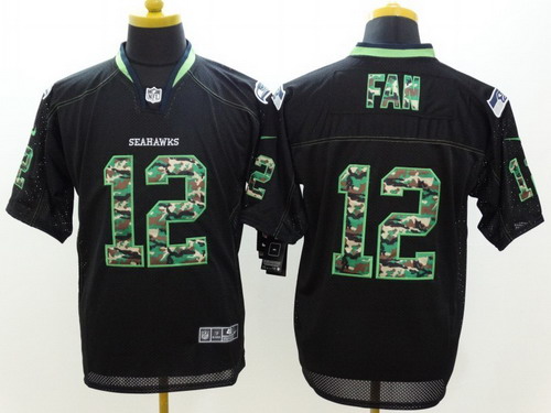 Nike Seattle Seahawks #12 Fan Black With Camo Elite Jersey