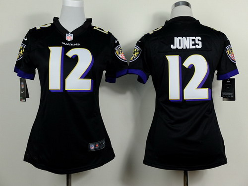 Nike Baltimore Ravens #12 Jacoby Jones 2013 Black Game Womens Jersey