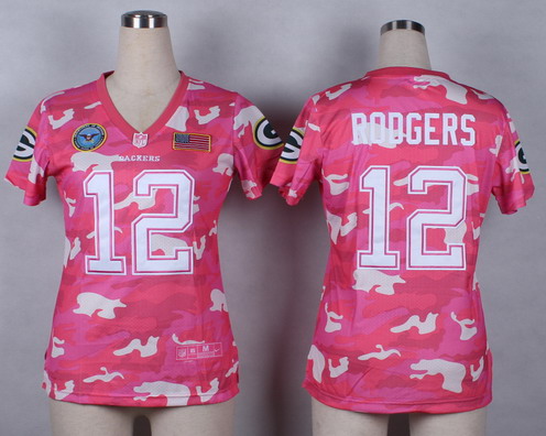 Nike Green Bay Packers #12 Aaron Rodgers 2014 Salute to Service Pink Camo Womens Jersey