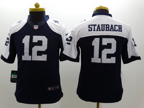 Nike Dallas Cowboys #12 Roger Staubach Blue Thanksgiving Limited Kids Jersey