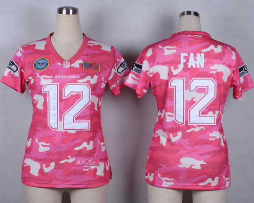 Nike Seattle Seahawks #12 Fan 2014 Salute to Service Pink Camo Womens Jersey