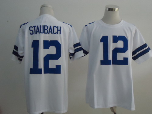 Dallas Cowboys #12 Roger Staubach White Throwback Jersey