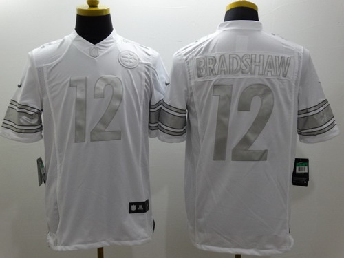 Nike Pittsburgh Steelers #12 Terry Bradshaw Platinum White Limited Jersey