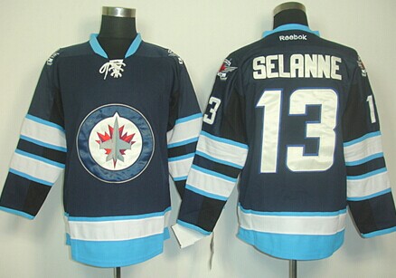 Winnipeg Jets #13 Teemu Selanne Navy Blue Jersey