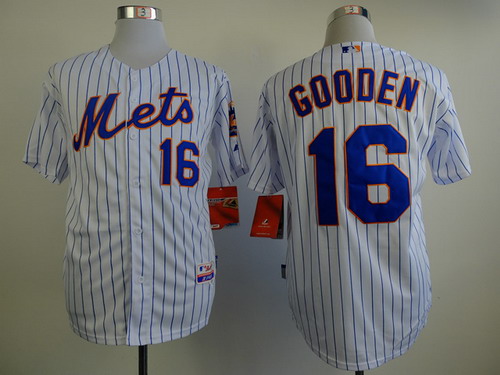 New York Mets #16 Dwight Gooden White Pinstripe Cool Base Jersey