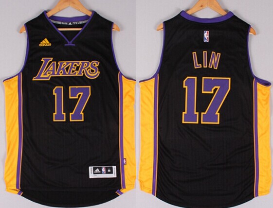 Los Angeles Lakers #17 Jeremy Lin Revolution 30 Swingman 2014 New Black With Purple Jersey