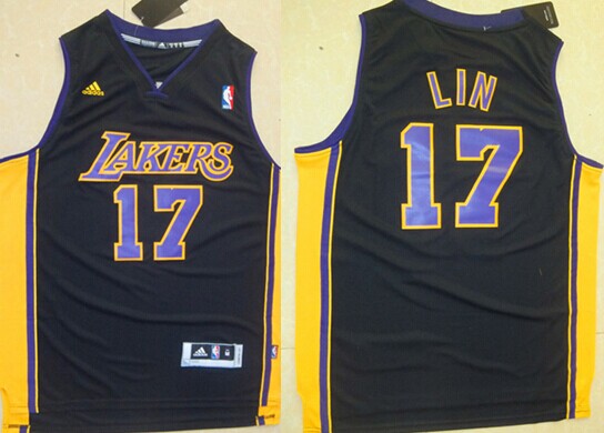 Los Angeles Lakers #17 Jeremy Lin Revolution 30 Swingman Black With Purple Jersey