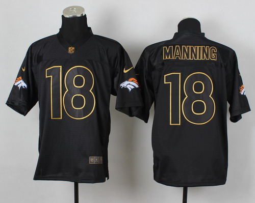 Nike Denver Broncos #18 Peyton Manning 2014 All Black/Gold Elite Jersey