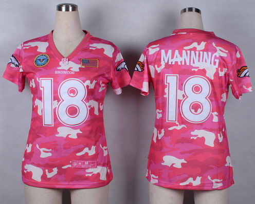 Nike Denver Broncos #18 Peyton Manning 2014 Salute to Service Pink Camo Womens Jersey