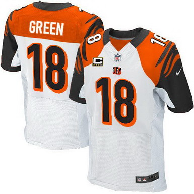 Nike Cincinnati Bengals #18 A.J. Green White C Patch Elite Jersey