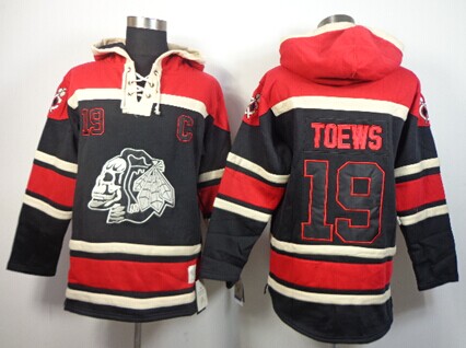 Old Time Hockey Chicago Blackhawks #19 Jonathan Toews Black Ice Skulls Hoodie