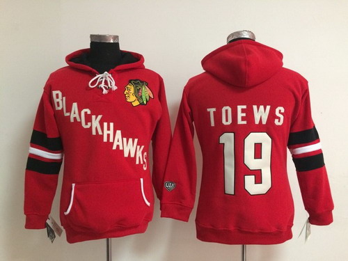 Old Time Hockey Chicago Blackhawks #19 Jonathan Toews Red Womens Hoodie