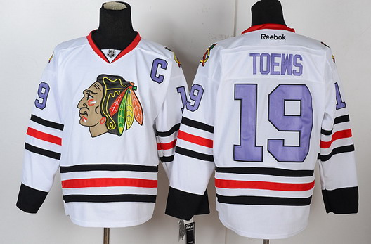 Chicago Blackhawks #19 Jonathan Toews White With Purple Jersey