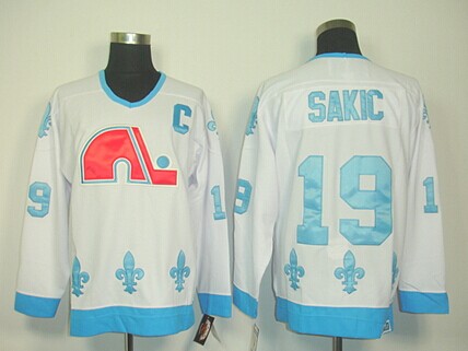 Quebec Nordiques #19 Joe Sakic White With Light Blue Throwback CCM Jersey