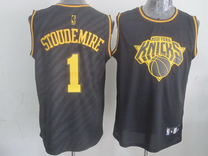 New York Knicks #1 Amare Stoudemire Revolution 30 Swingman 2014 Black With Gold Jersey