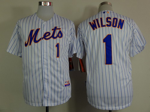 New York Mets #1 Mookie Wilson White Pinstripe Cool Base Jersey