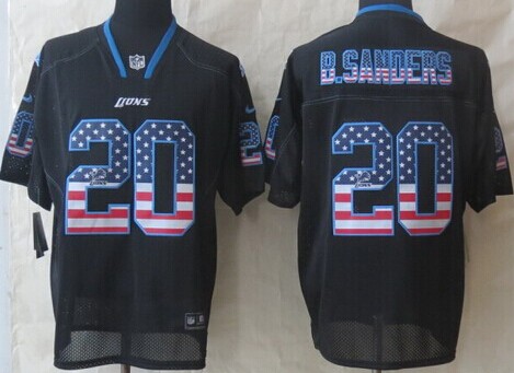 Nike Detroit Lions #20 Barry Sanders 2014 USA Flag Fashion Black Elite Jersey