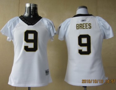 New Orleans Saints #9 Brees White Womens Field Flirt Fashion Jersey