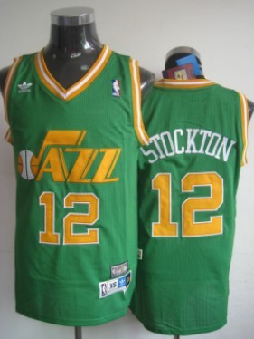 Utah Jazz #12 John Stockton Green Swingman Throwback Jersey 