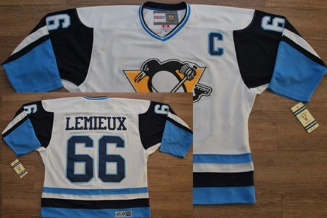 Pittsburgh Penguins #66 Mario Lemieux 1972 White With Light Blue Throwback CCM Jersey