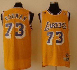 Los Angeles Lakers #73 Dennis Rodman Yellow Swingman Throwback Jersey 