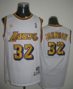 Los Angeles Lakers #32 Magic Johnson White Swingman Throwback Jersey