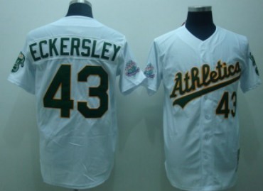 Oakland Athletics #43 Dennis Eckersley White Throwback Jersey