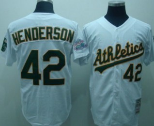 Oakland Athletics #42 Rickey Henderson White Throwback Jersey 