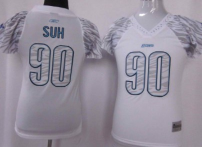 Detroit Lions #90 Ndamukong Suh White Womens Zebra Field Flirt Fashion Jersey 