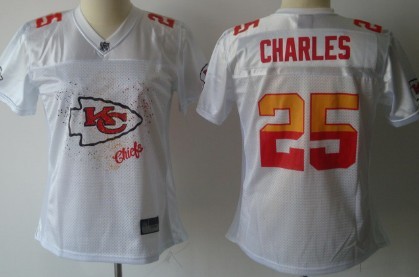 Kansas City Chiefs #25 Jamaal Charles White Fem Fan Womens Jersey 