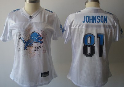 Detroit Lions #81 Calvin Johnson White Fem Fan Womens Jersey