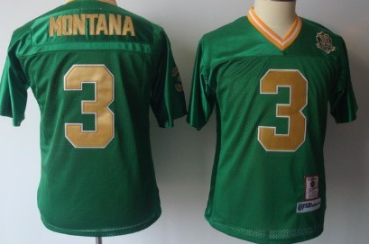 Notre Dame Fighting Irish #3 Joe Montana Green Throwback Kids Jersey