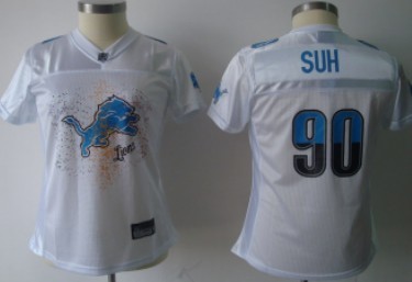 Detroit Lions #90 Ndamukong Suh White Fem Fan Womens Jersey