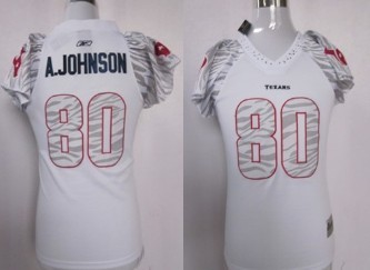 Houston Texans #80 Andre Johnson White Womens Zebra Field Flirt Fashion Jersey 