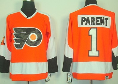 Philadelphia Flyers #1 Bernie Parent Orange Throwback CCM Jersey 