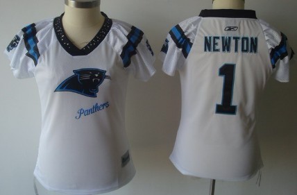 Carolina Panthers #1 Cam Newton 2011 White Womens Field Flirt Fashion Jersey 