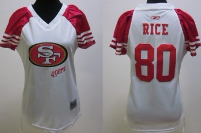 San Francisco 49ers #80 Jerry Rice 2011 White Womens Field Flirt Fashion Jersey 