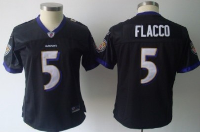 Baltimore Ravens #5 Joe Flacco Black Womens Team Jersey