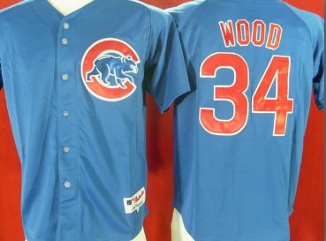 Chicago Cubs #34 Kerry Wood Blue Jersey 