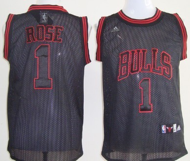 Chicago Bulls #1 Derrick Rose All Black With Red Swingman Jersey