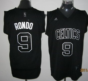 Boston Celtics #9 Rajon Rondo Black With Black Jersey 