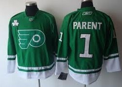 Philadelphia Flyers #1 Bernie Parent St. Patrick's Day Green Jersey