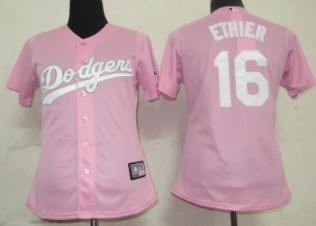 Los Angeles Dodgers #16 Ethier Pink With White Womens Jersey 