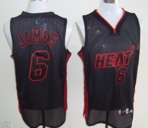 Miami Heat #6 LeBron James All Black With Red Swingman Jersey