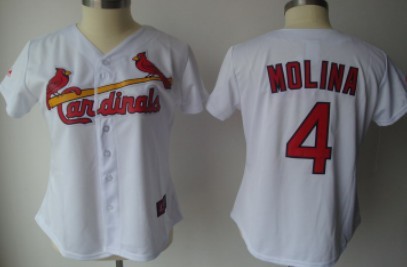 St. Louis Cardinals #4 Yadier Molina White Womens Jersey 